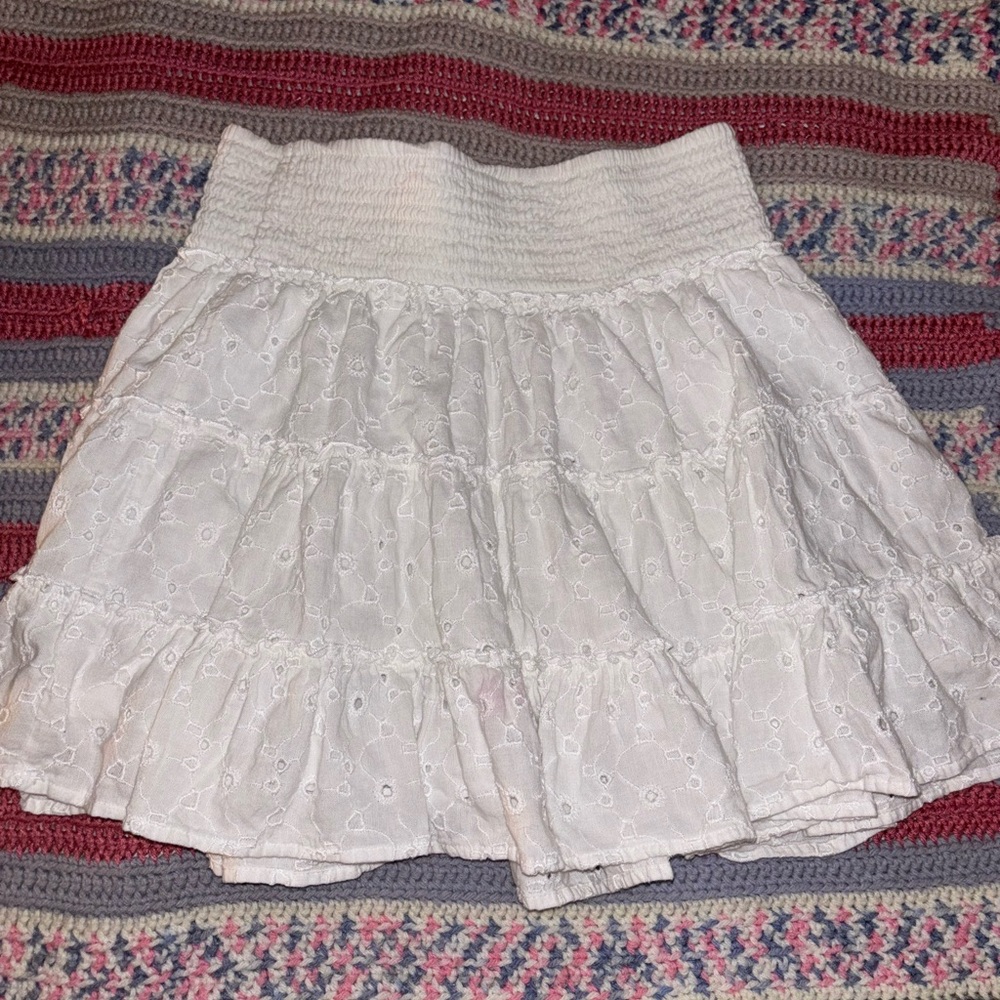 American Eagle Outfitters White Smocked Mini Skirt